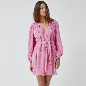 Lisa Marie Fernandez Fuschia White Linen Poet Dress Swim Cover Resort Wear sz 3